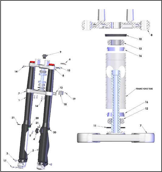 2027 Cobra CX50 JR - FORKS & TRIPLE CLAMPS exploded diagram