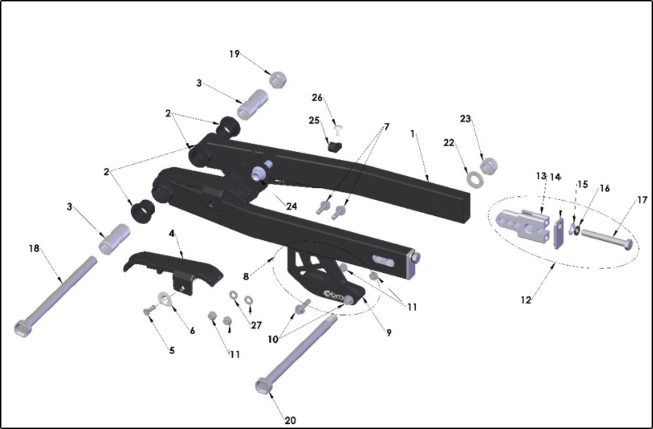 2027 Cobra CX50 JR - SWINGARM exploded diagram