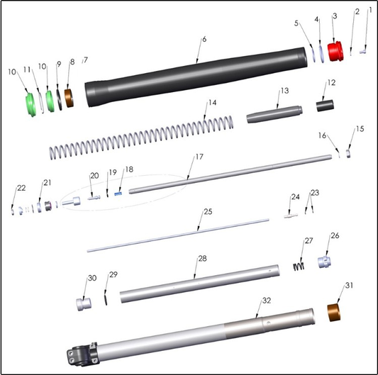2027 Cobra CX50 SRx FWE - FORK LEG ASSEMBLY - NON-BRAKE SIDE exploded diagram