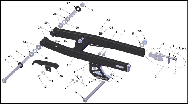 2027 Cobra CX50 SRx FWE - SWINGARM exploded diagram