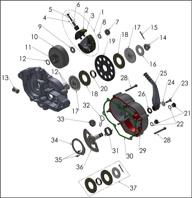 2027 CX50 SRx FWE - ENGINE - CLUTCH AND KICK LEVER exploded diagram