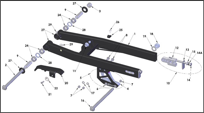 2027 CX50 SRx FWE - SWINGARM exploded diagram